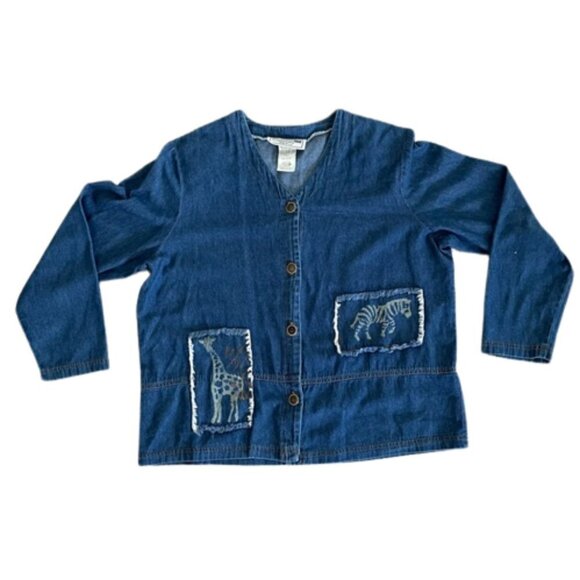 Vintage Studio G Chambray Safari Animal Print Dress & Jacket Set L Made in USA - Picture 3 of 12